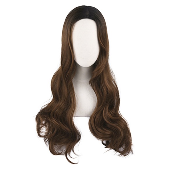 Honey Brown Dark Root 28 Inch long Loose Wave Wig - Picture 7 of 7